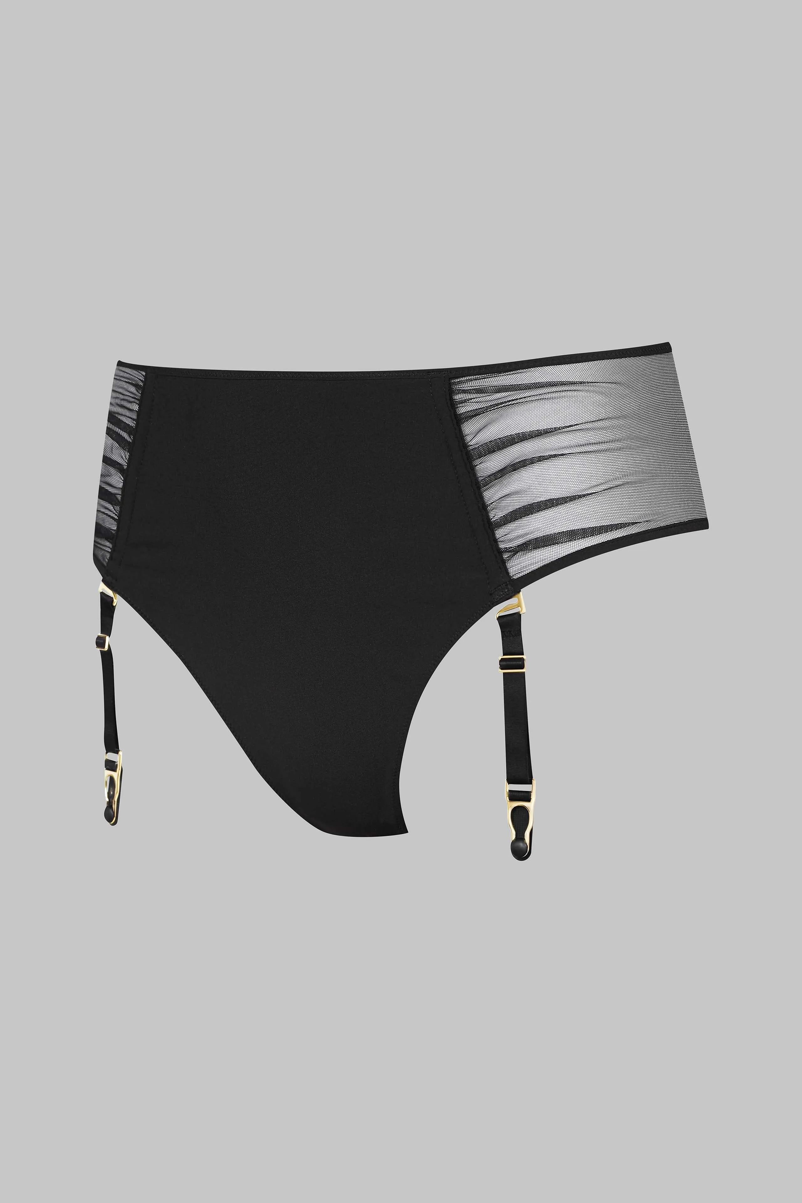 Openable High Waist Tanga With Suspenders - Nuit Fauve