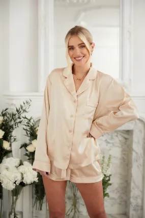 Personalised Luxury Satin Long Sleeve and Short Pyjama Set - Nude