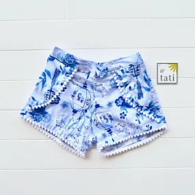 Pompom Shorts in Asian Porcelain Print