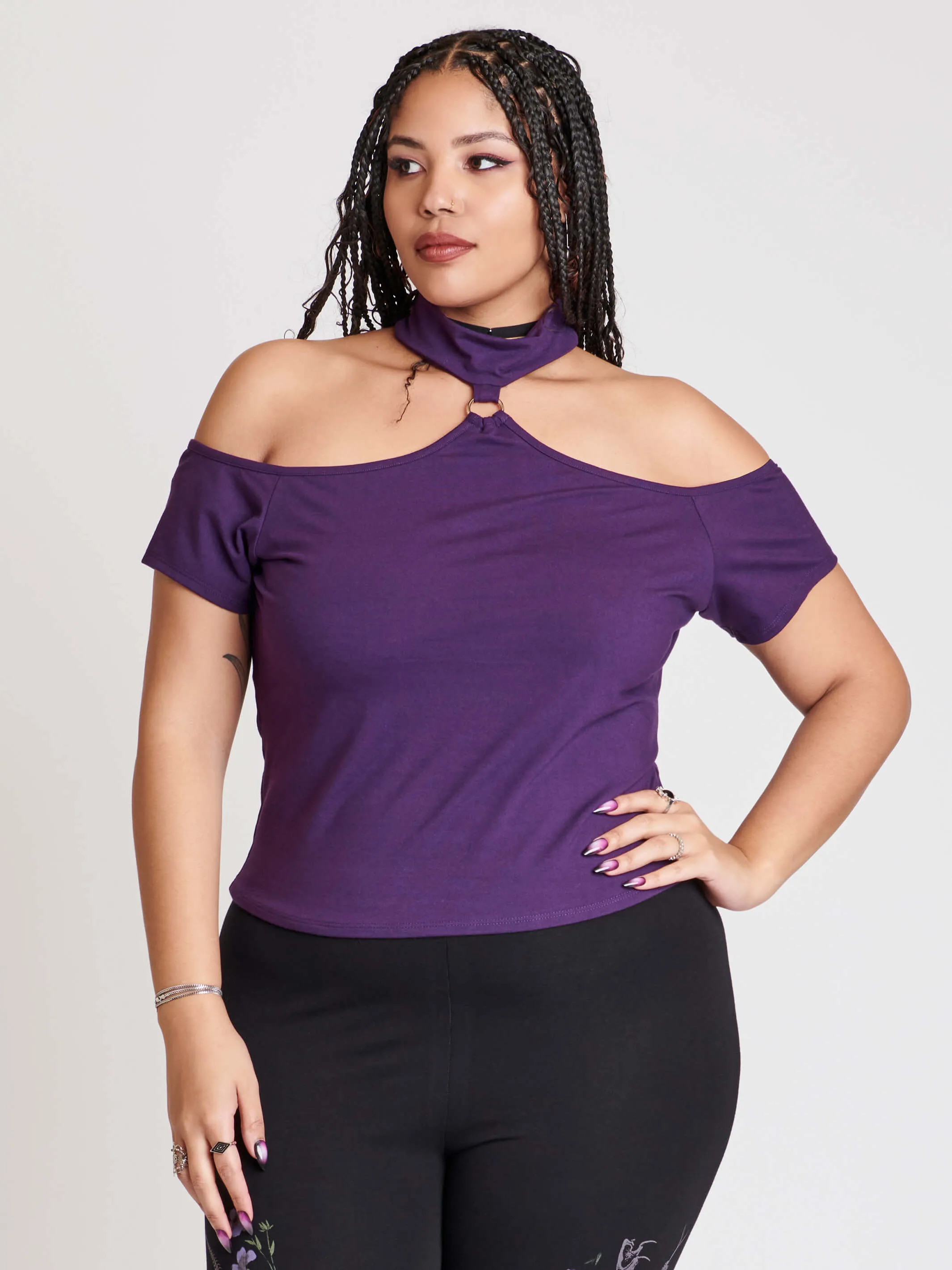 Purple Choker Off Shoulder Top