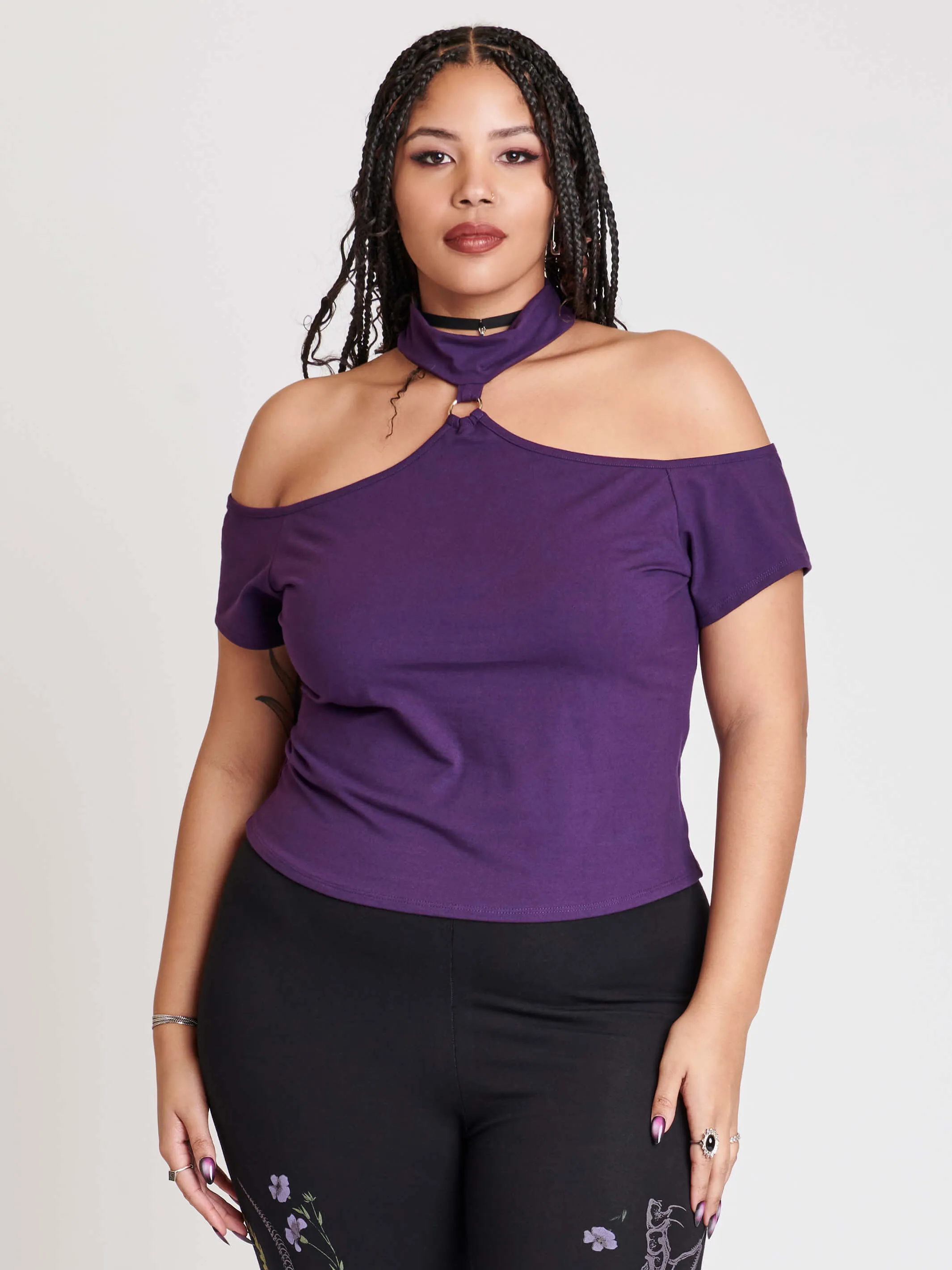 Purple Choker Off Shoulder Top