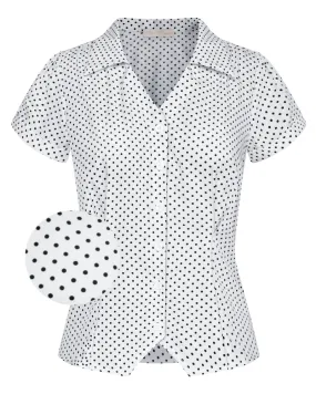 Short Sleeve Button Down Polka Dot Patterns Shirts Vintage Shirts Business Blouse Tops