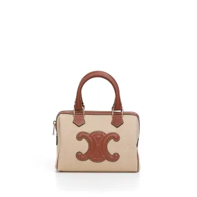 Small Boston Cuir Triomphe In Natural Textile And Tan Brown Calfskin