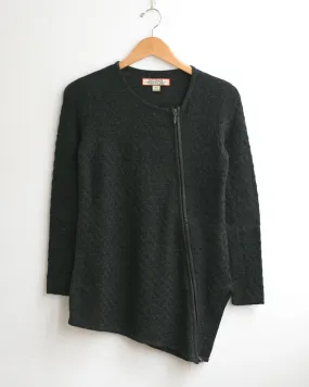 Zip Edge Knit Alpaca Cardigan with Leather Trim